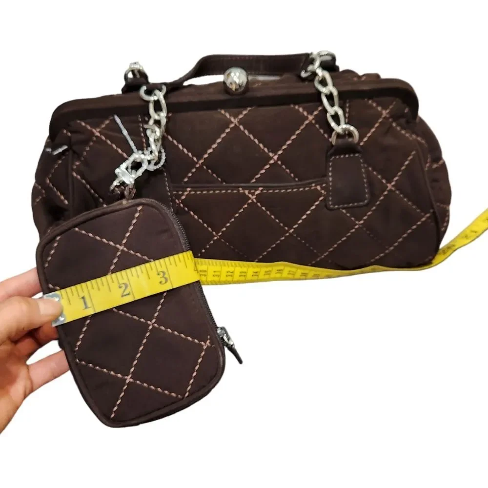 Vera Bradley Brown Quilted Floral Lining  Handbag Purse With Match Wristlet
